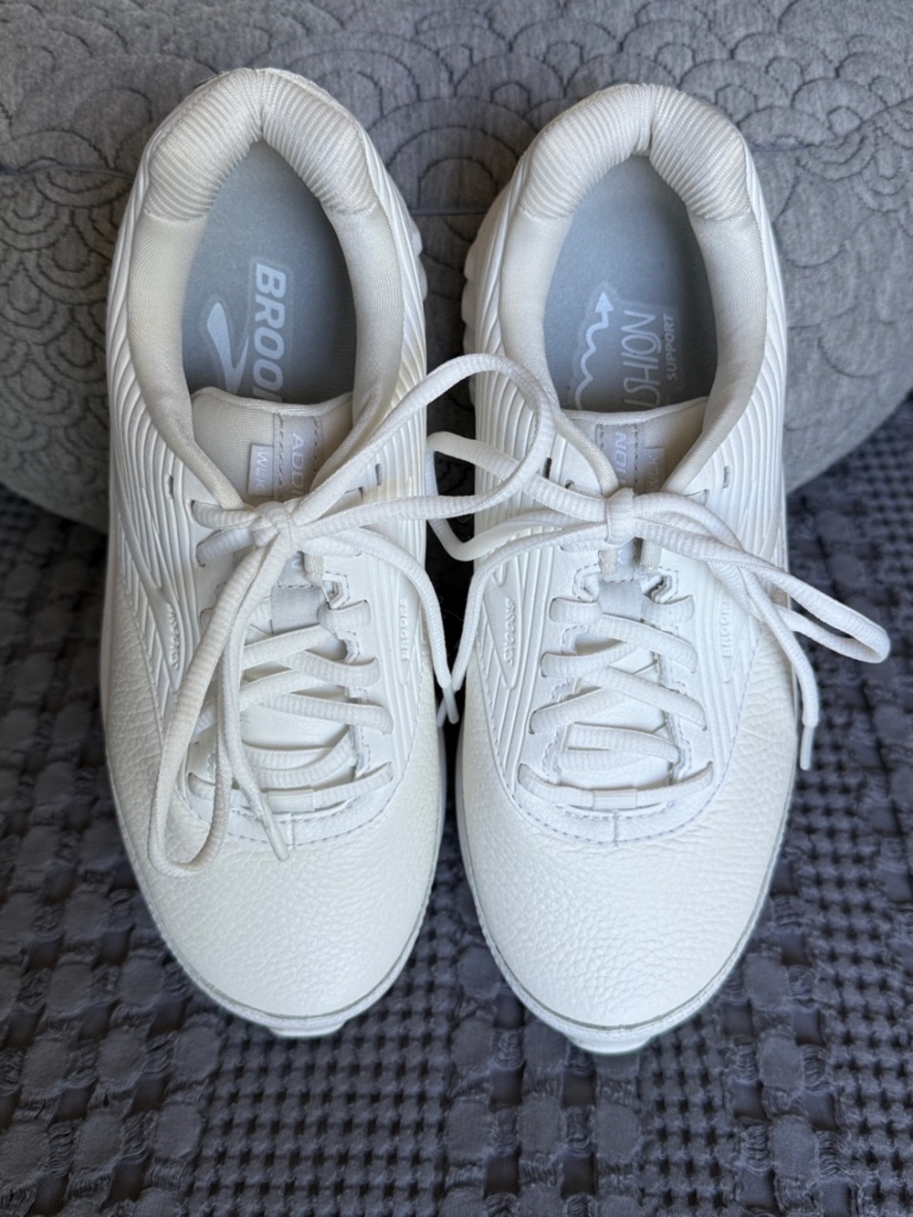 Brooks All-White Leather Lace-Up Walking Sneakers